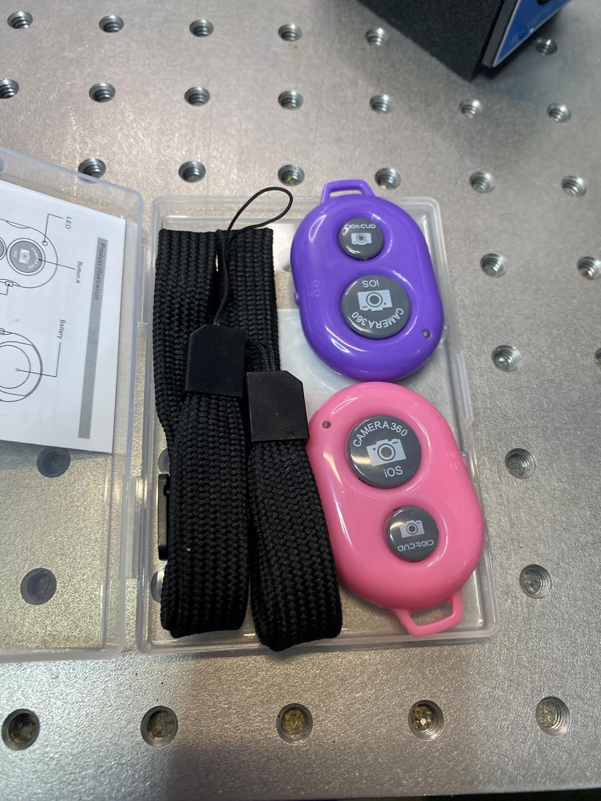 2 Pack Wireless Camera Remote Control - Wireless Remote for iPhone & Android Phones iPad iPod Tablet, Clicker for Photos & Videos - Pink & Purple customer photo 2
