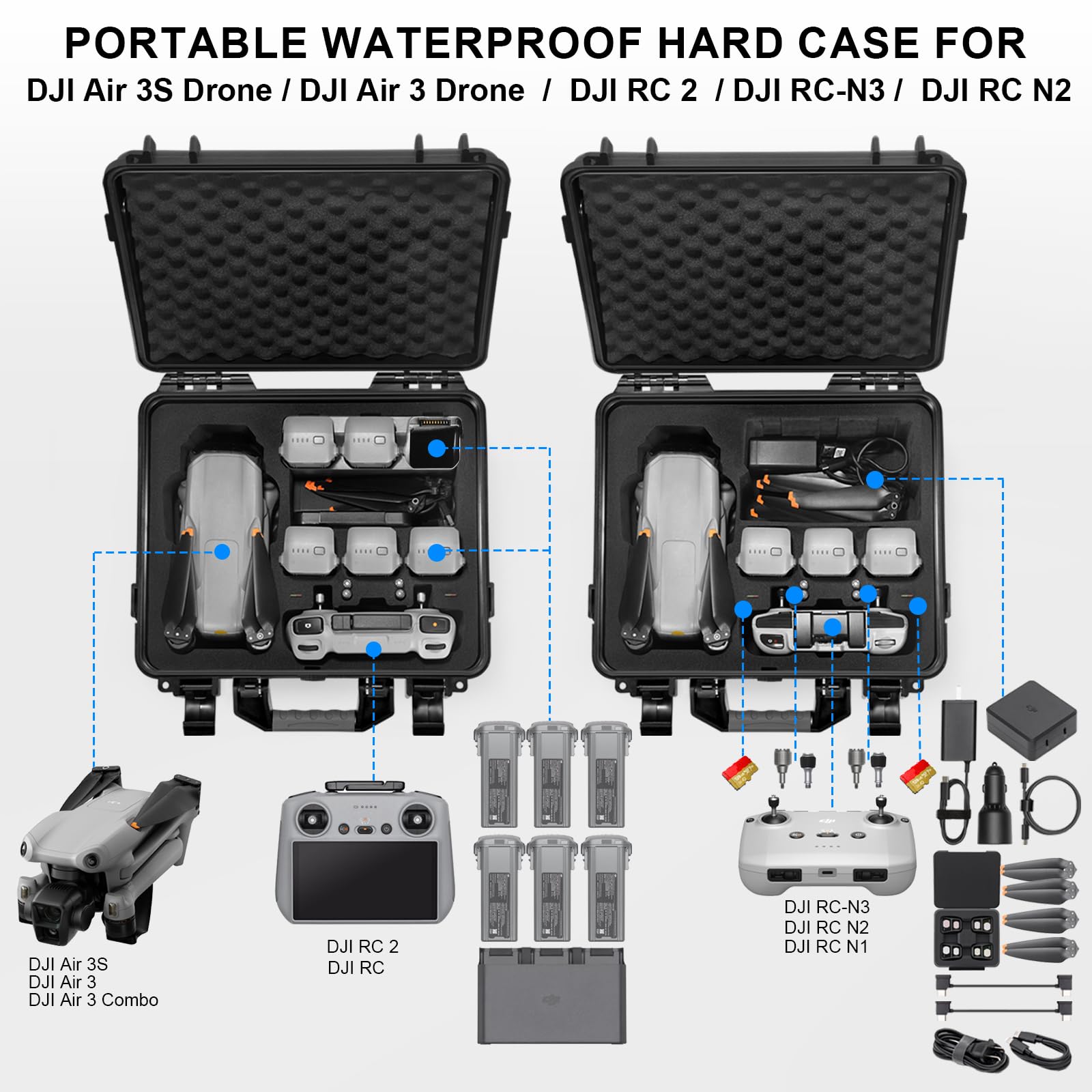 Lekufee Waterproof Hard Case Compatible with DJI Air 3S/3 Drone/Fly More Combo/RC 2/N3/N2 Remote Controller and Accessories (Case Only) customer photo 2