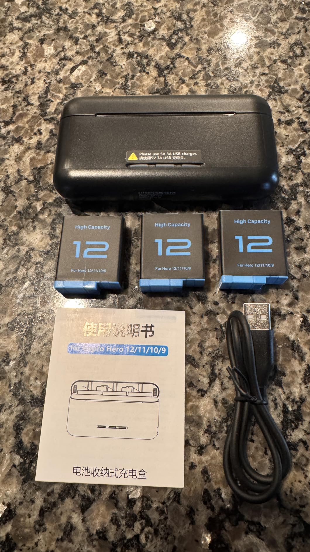3 Pack 2580 mAh Battery for GoPro Hero 12/Hero 11/Hero 10/Hero 9 with 3-Channel Type-C Battery Charging Station customer photo 2