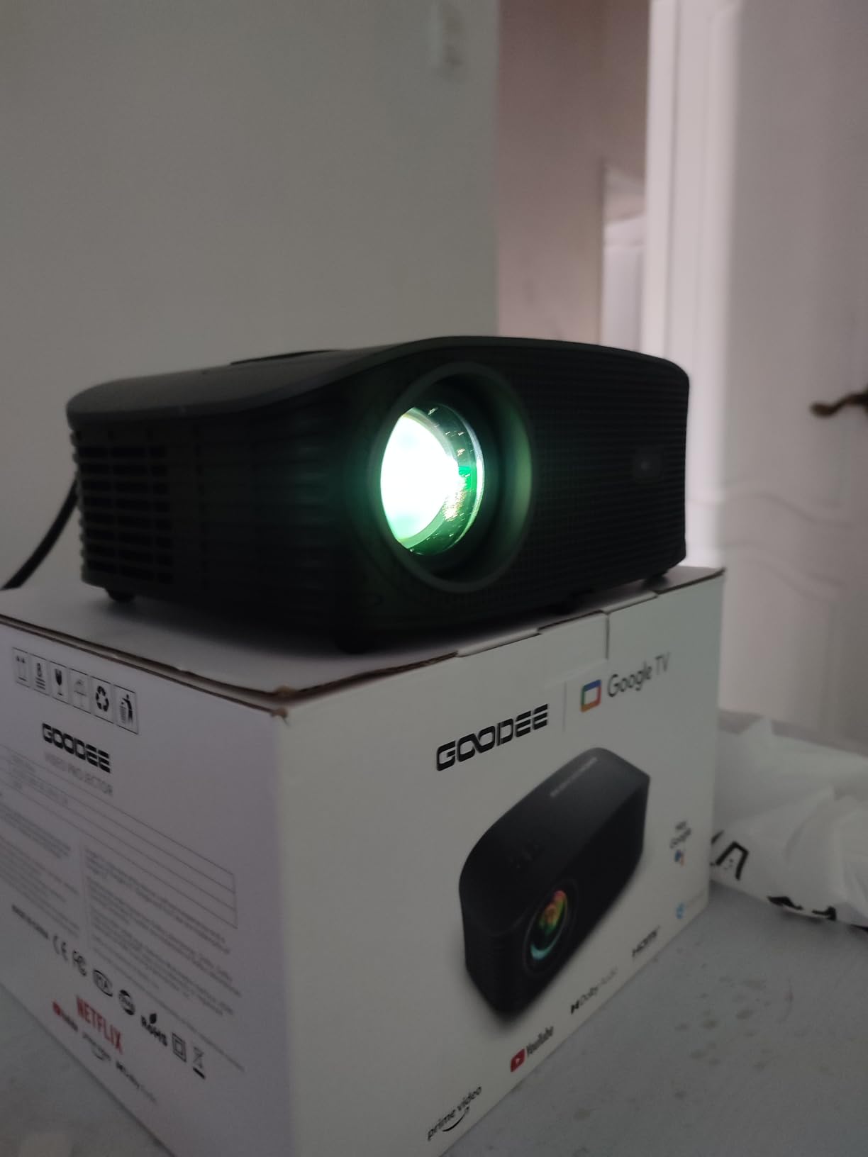 GOODEE Mini Projector [Official Licensed Google TV] Built-in Apps | 1080P Native Image Compatible with Netflix/YouTube/Prime Video/Disney+, Support WiFi and Bluetooth, HDMI/Phone/Laptop customer photo 2