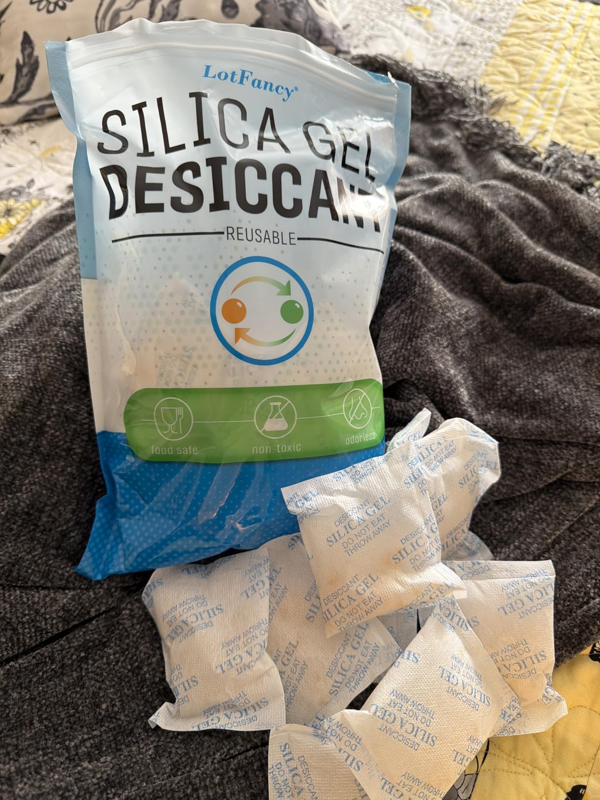 LotFancy Silica Gel Packets 50 Gram 15 Pack, Rechargeable Desiccant Packs | Color Indicating, Food Safe Moisture Absorber for Gun Safe, Electronics, Camera Lens, 3D Printer Filament, Toolbox Storage customer photo 1