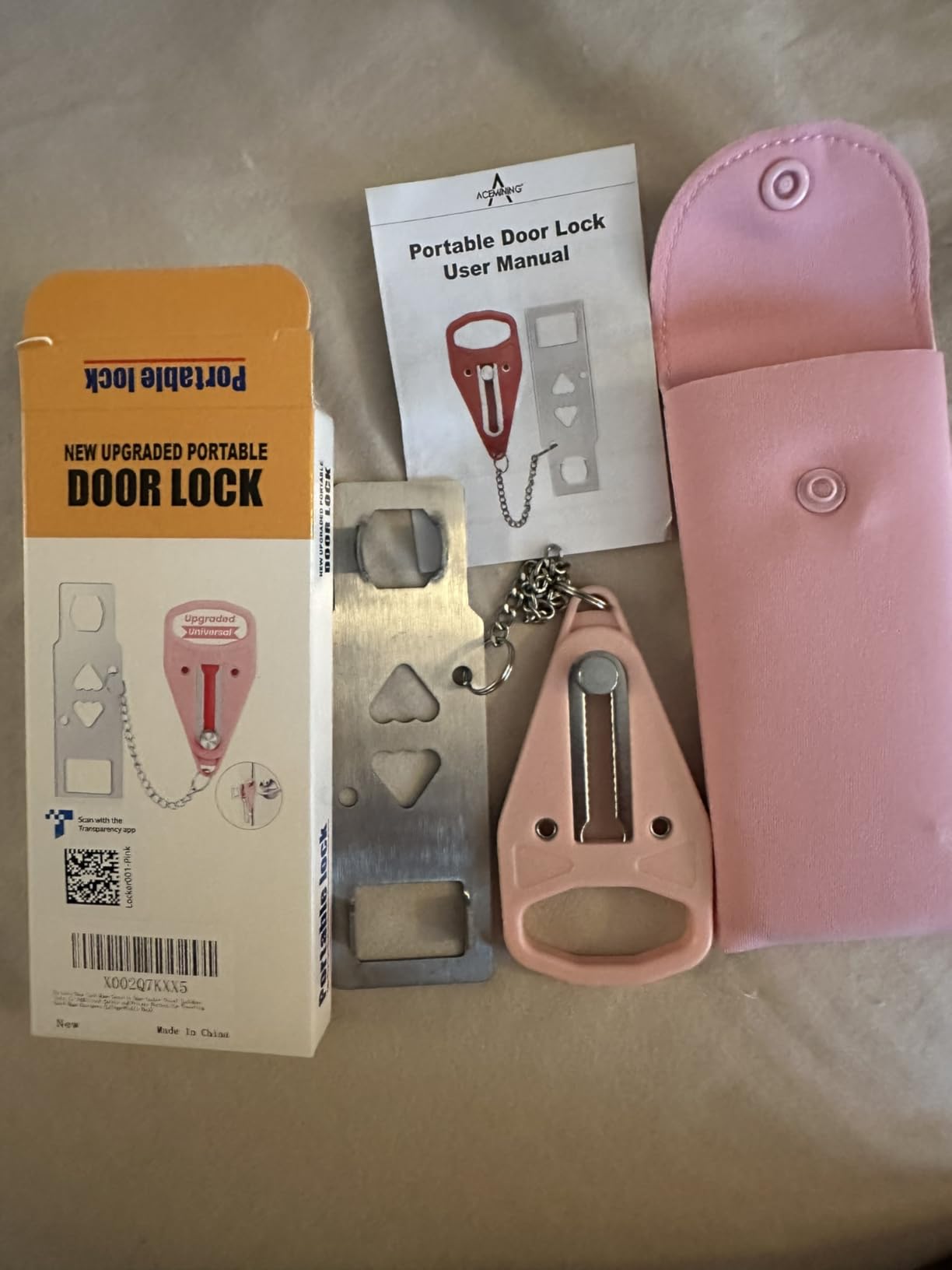 AceMining Portable Door Lock, Hotel Travel Door Lock Security | Hotel Safety Device for Door Security, Portable Lock for Hotel Room, Apartment, College Dorm and Travel, Pink customer photo 2