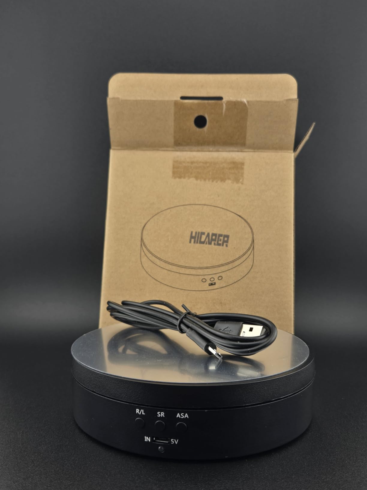 Hicarer 360 Rotating Motorized Display Turntable USB Powered, Black, Mirror | Motorized Turntable for Photography Product Shows, Electric Lazy Susan with Speed Control, USB Power Cable Included customer photo 2