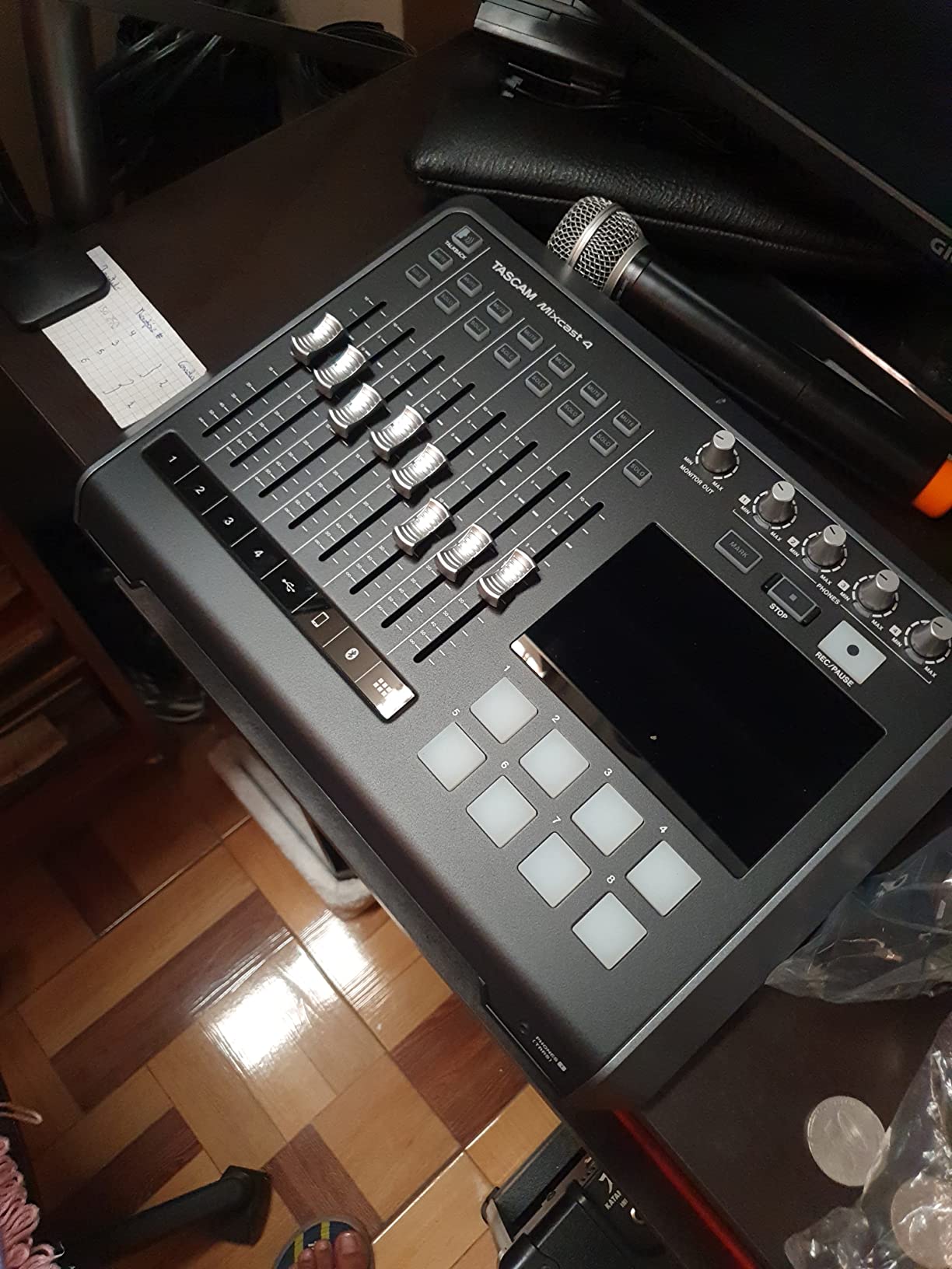 TASCAM Mixcast 4 Podcast Streaming Mixer, Recorder, and USB Audio Interface - Four XLR/TRS Mic Inputs, Touch Screen and Editing Software Included customer photo 2