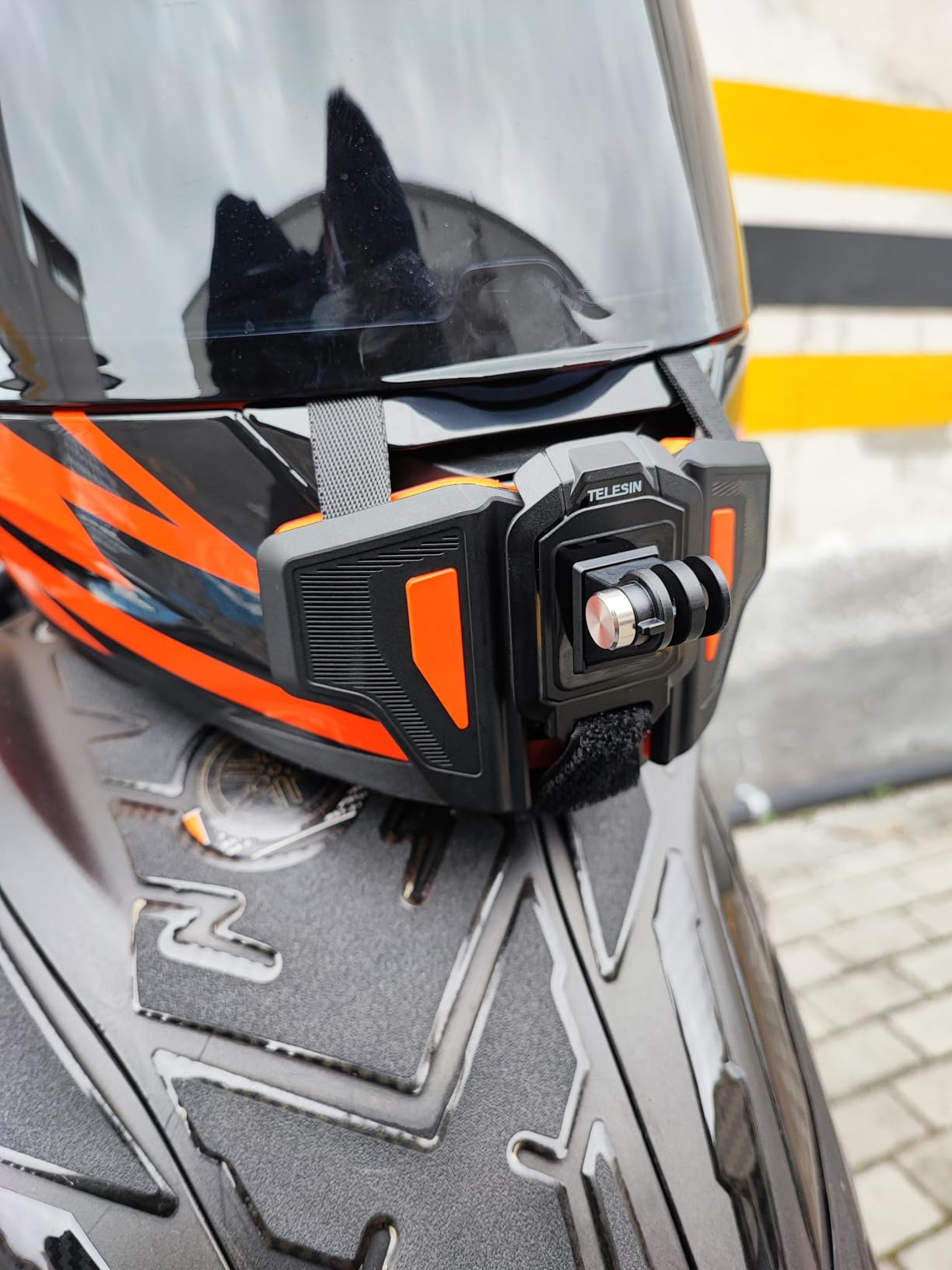 TELESIN 180 Adjustable Motorcycle Helmet Chin Mount for Action Cameras | 180 adjustable chin mount with non-slip silicone and reversible adapter; fits GoPro, DJI Osmo Action, Insta360 and AKASO customer photo 1