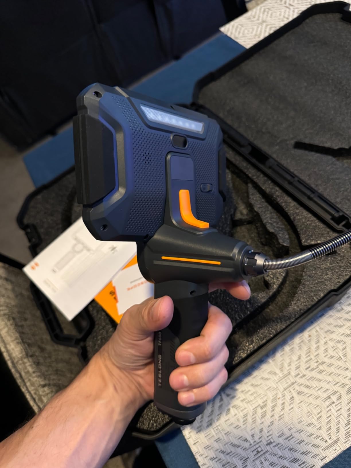 Teslong TF600 4-Way Articulating Borescope with 6.5mm Dual Lens Endoscope | Professional Mechanic Inspection Camera, Ergonomic Design, 6-inch 1920x1080 IPS Screen, 6+1 LEDs, IP67, 6000mAh, 32GB, 5FT customer photo 1
