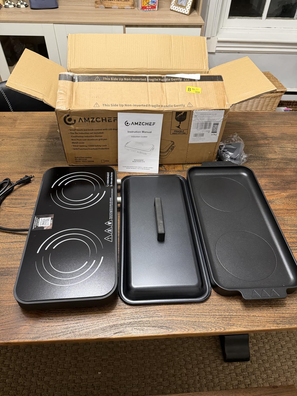 AMZCHEF Double Induction Cooktop, 1800W 2 Burner with Griddle Pan, Grey customer photo 1