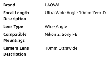 Laowa 10mm f/2.8 Zero-D Full-Frame AF Lens for Nikon Z, 130.4° FOV, 77mm Filter, 12cm Close Focus, 420g customer photo 2