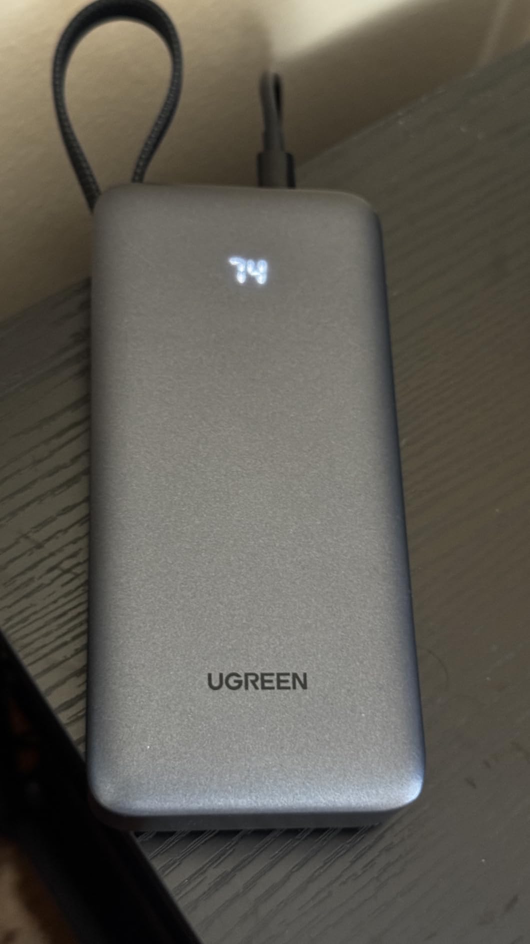 UGREEN Nexode 20000mAh 45W Power Bank, Built-in Cable for iPhone 17 Pro | Built-in USB-C cable, digital display, 3-port. Fast charges for iPhone 17 Pro, S26 Ultra, iPad Pro customer photo 1