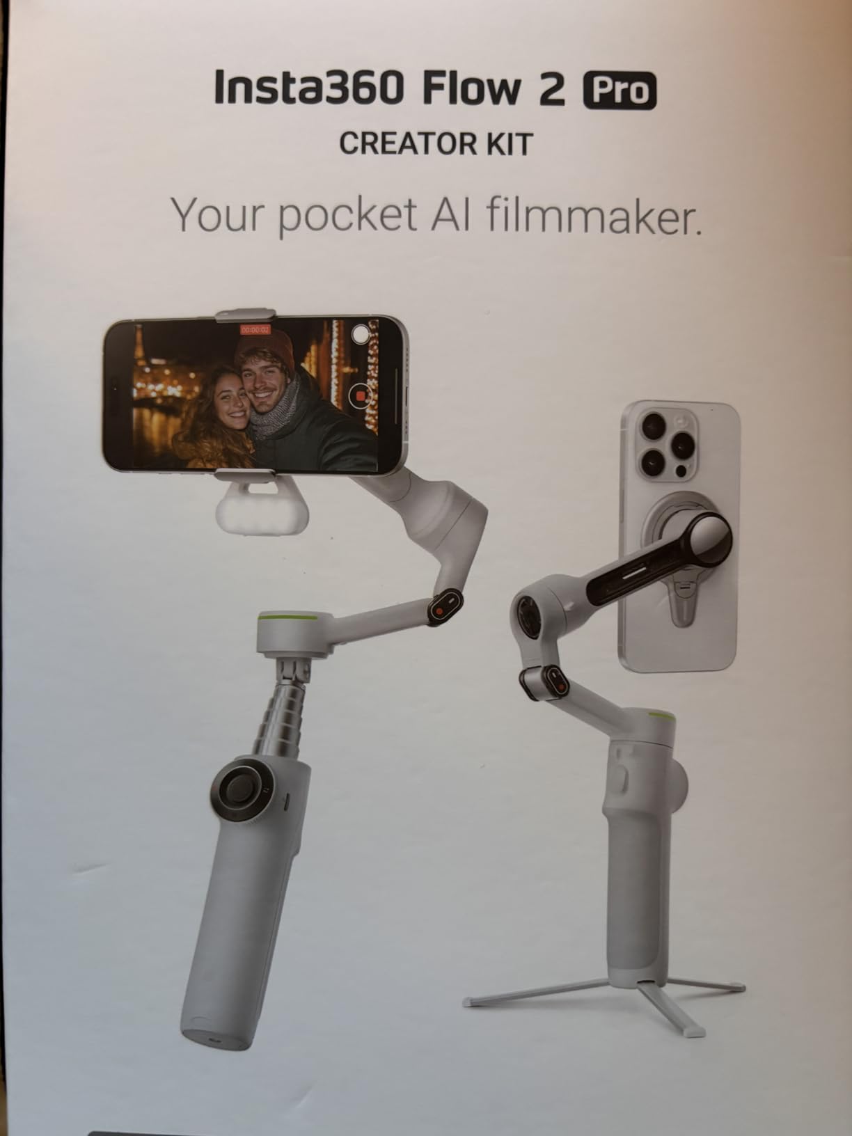 Insta360 Flow 2 Pro AI Tracker Bundle White - Industry-First AI Phone Gimbal with Apple DockKit, Pioneering 360º Pan Tracking, Free Tilt, Built-in Tripod/Selfie Stick, Portable Vlog/Travel Stabilizer customer photo 2