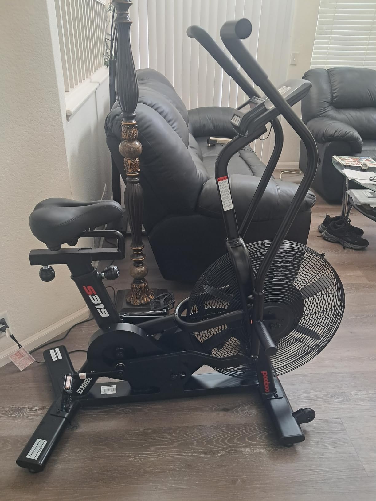 pooboo Air-Resistance Exercise Fan Bike, Air Bike with Dual Acction Handlebars&Dual-Layer Transmission System, Stationary Bike with APP Connection for Home Gym HIIT Cardio Full Body Workout customer photo 2