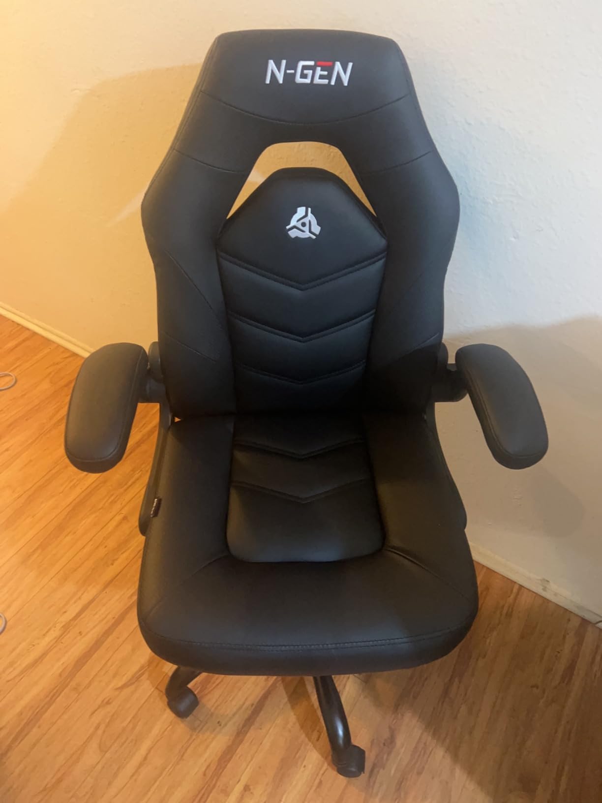 N-GEN Gaming Gaming Chair, Lumbar, PU Leather, Flip-Up Arms, Jet Black, Ergonomic High-Back Design, Adjustable Height with 360° Swivel Wheels, Comfortable Computer Desk Seating for Office and Home customer photo 2