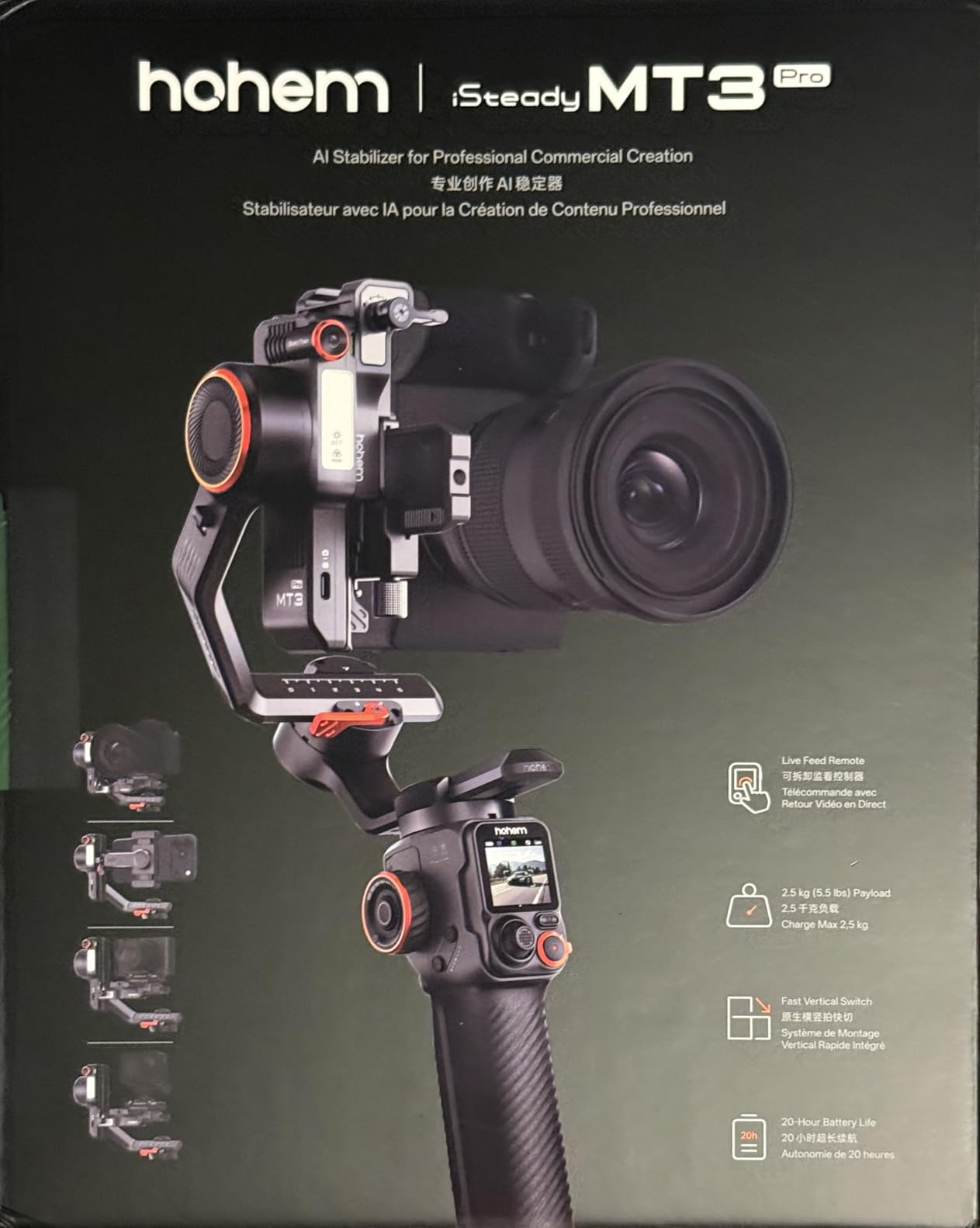 Hohem iSteady MT3 Pro 3-Axis Gimbal Stabilizer for Camera, AI Tracker with CCT/RGB Light, for Mirrorless/Pocket/Action Camera/Smartphone, Detachable Touchscreen Control, for Canon/Nikon/Sony/Fujifilm customer photo 2