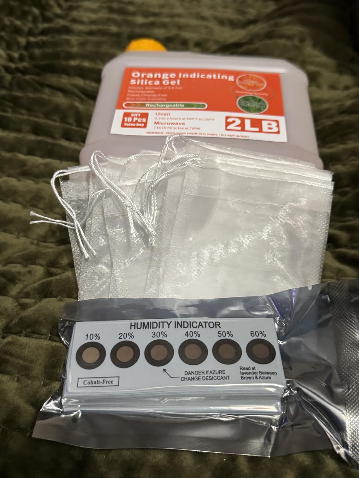 2 LBS Blue Indicating Silica Gel Desiccant Beads, 3-5mm Reusable | Moisture absorber with 10 mesh bags and 25 humidity cards for 3D printer filament, safes, cameras and storage customer photo 1