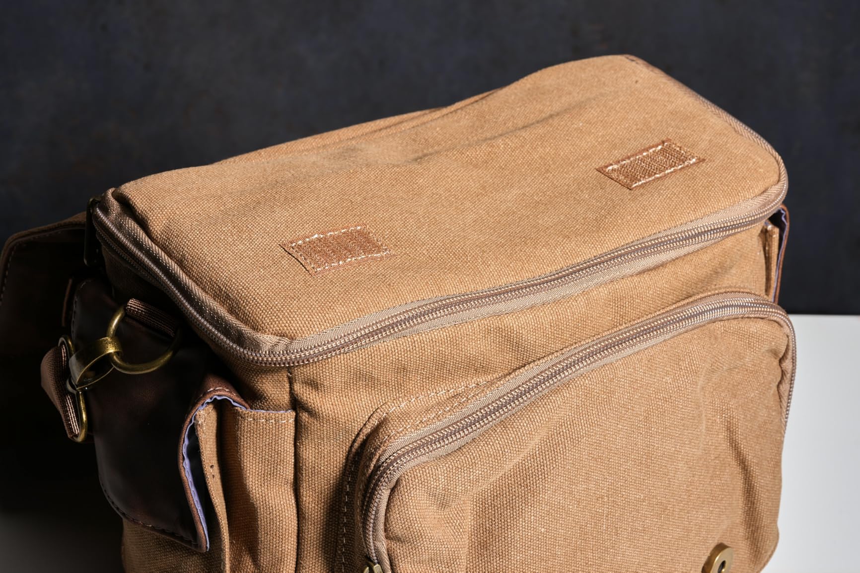 RAINSMORE Camera Bag, Vintage Canvas Camera Sling Bag Crossbody Camera Case | Water-resistant DSLR SLR Mirrorless Camera Bag for Photographer with Rain Cover & Tripod Holder for Sony Canon Nikon Fujifilm customer photo 2