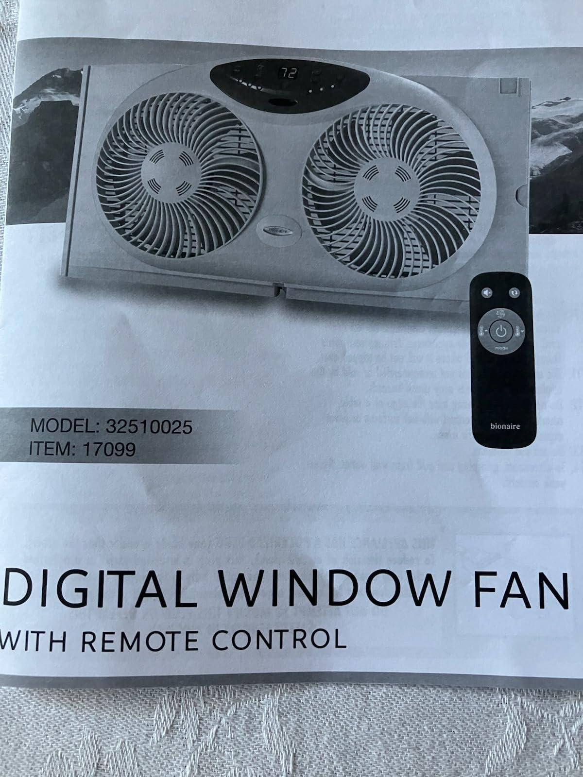 Bionaire Window Fan with Reversible Airflow Blades – 3-Speed Settings, Programmable Thermostat, LED Display, Remote Control, Fits 24–36