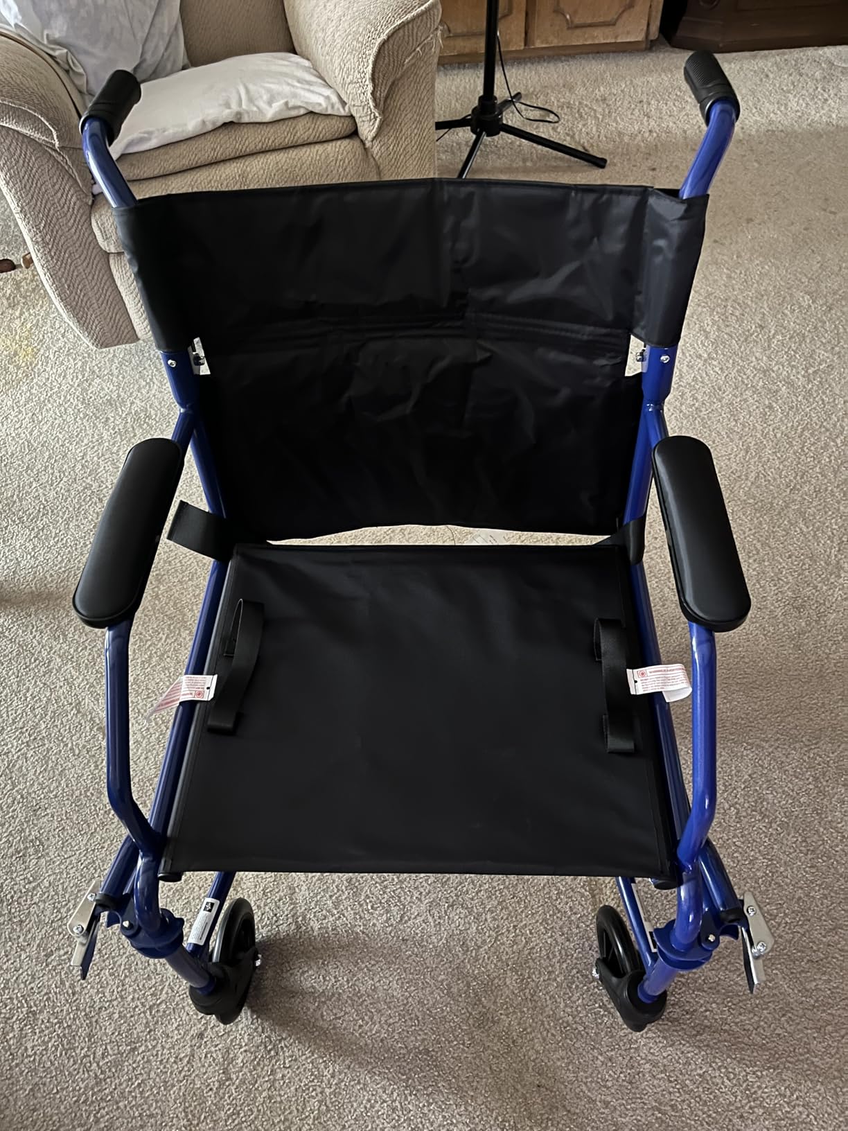 Medline Ultra Lightweight Transport Wheelchair for Adults, Foldable, 19-Inch Seat Width, Red Frame, Black Upholstery customer photo 1