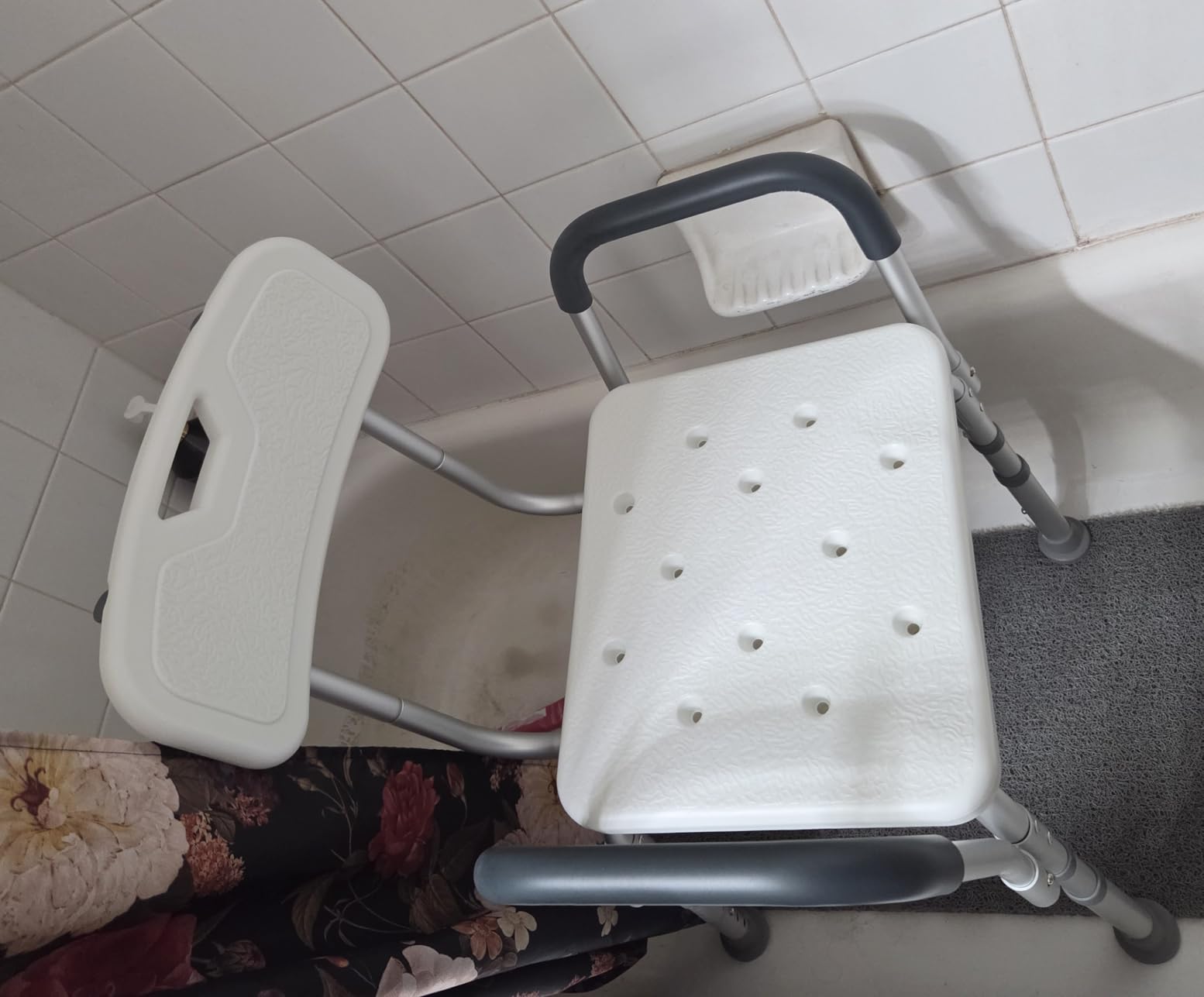 Drive Medical Premium Shower Chair with Back and Padded Arms, White customer photo 2