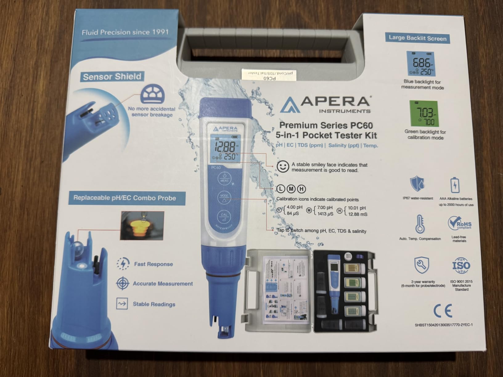 APERA INSTRUMENTS AI316 Premium Series PC60 5-in-1 Waterproof pH/EC (Conductivity) /TDS (ppm) /Salinity (ppt) /Temp. Multi-Parameter Pocket Tester Kit customer photo 1