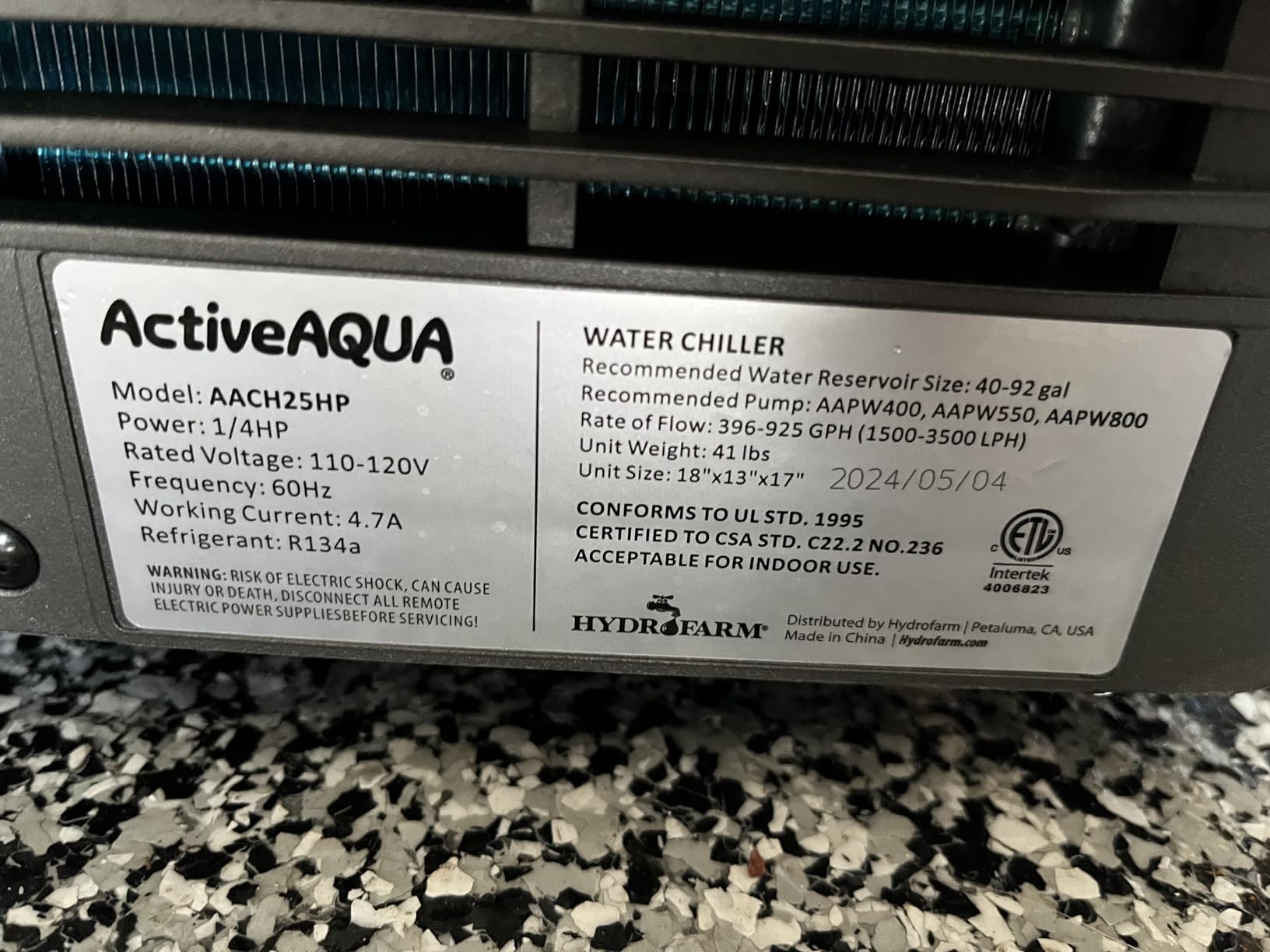 Active Aqua Water Chiller, 0.25 HP, Titanium, 40-92 Gal, Hydroponics customer photo 2