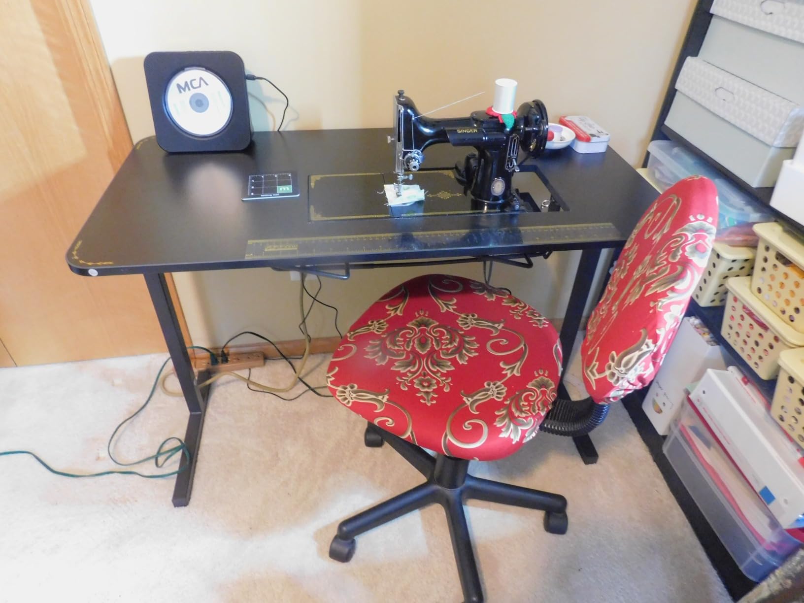 Arrow 611F Sewing Table for Vintage Singer Featherweight Sewing Machines 221 and 222, Portable with Wheels and Lift, Black Finish customer photo 1