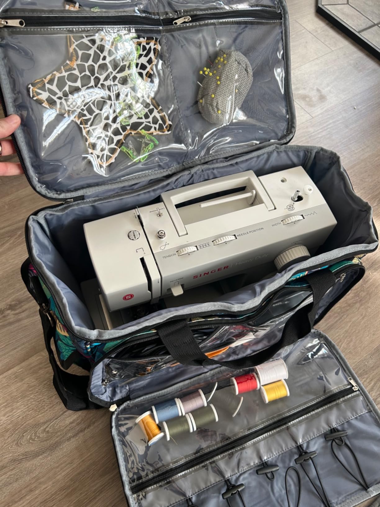 HOMEST Sewing Machine Carrying Case with Multiple Storage Pockets, Universal Tote Bag with Shoulder Strap Compatible with Most Standard Singer, Brother, Janome, Grey (Patent Design) customer photo 2
