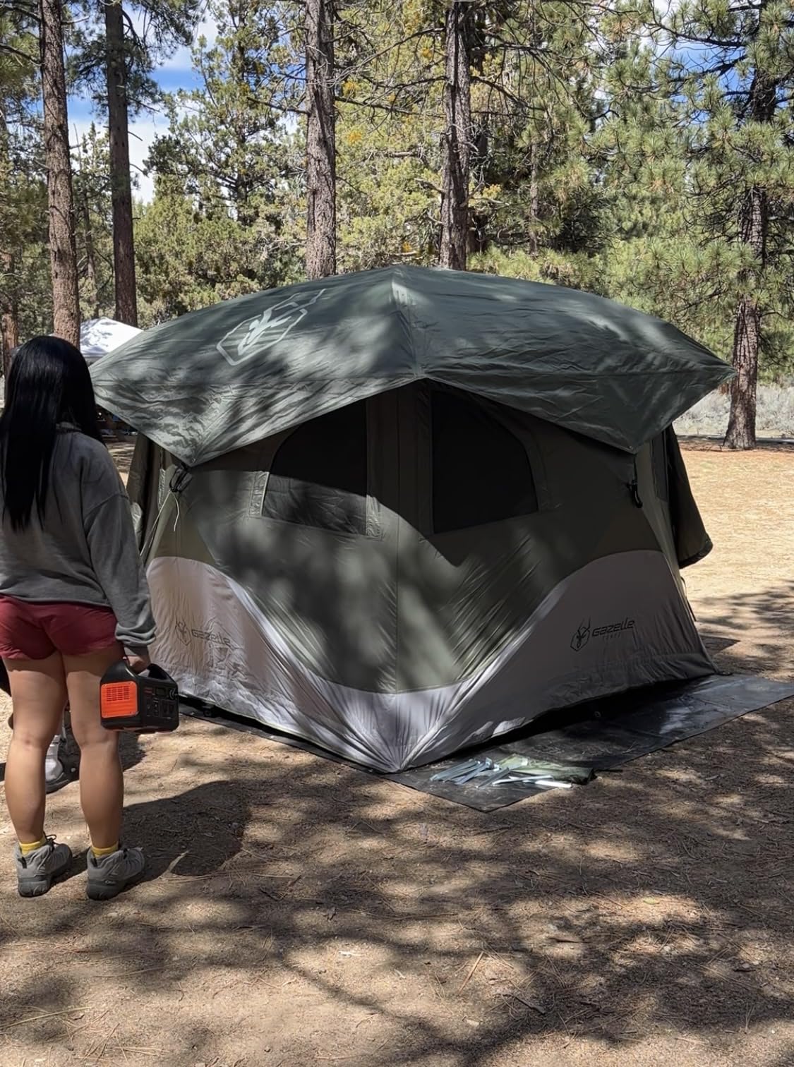 Gazelle Tents™ T4 Hub Tent, Easy 90 Second Set-Up, Waterproof, UV Resistant, Removable Floor, Ample Storage Options, 4-Person, Alpine Green, 94