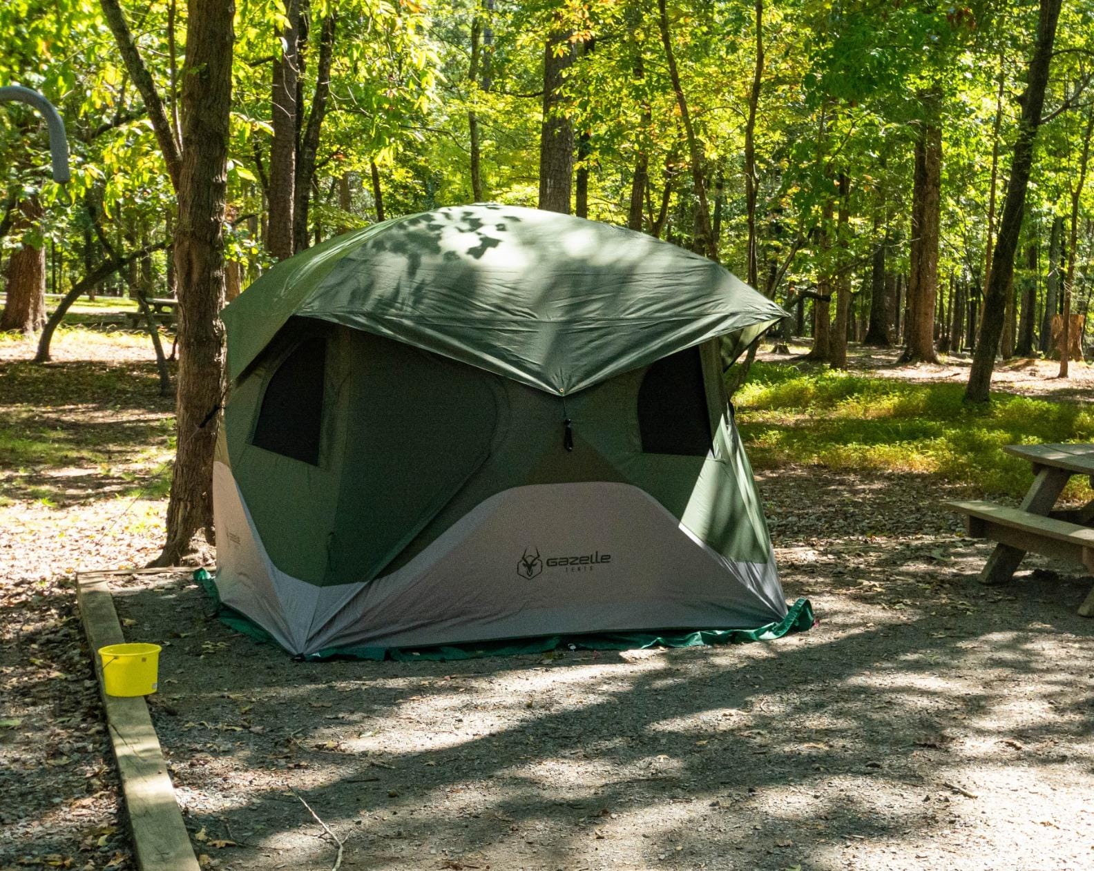 Gazelle Tents™ T4 Hub Tent, Easy 90 Second Set-Up, Waterproof, UV Resistant, Removable Floor, Ample Storage Options, 4-Person, Alpine Green, 94