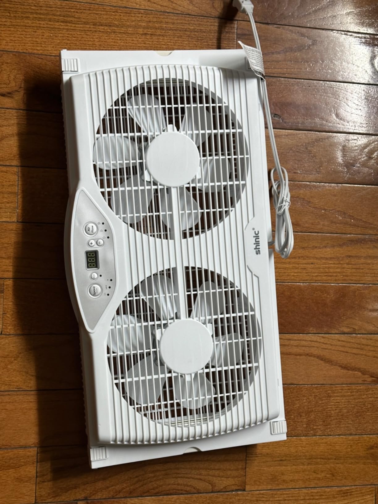 shinic Twin Window Fan, 9-Inch Blades Reversible Airflow, Thermostat Control, 3 Speeds, 3 Functions, 23.5