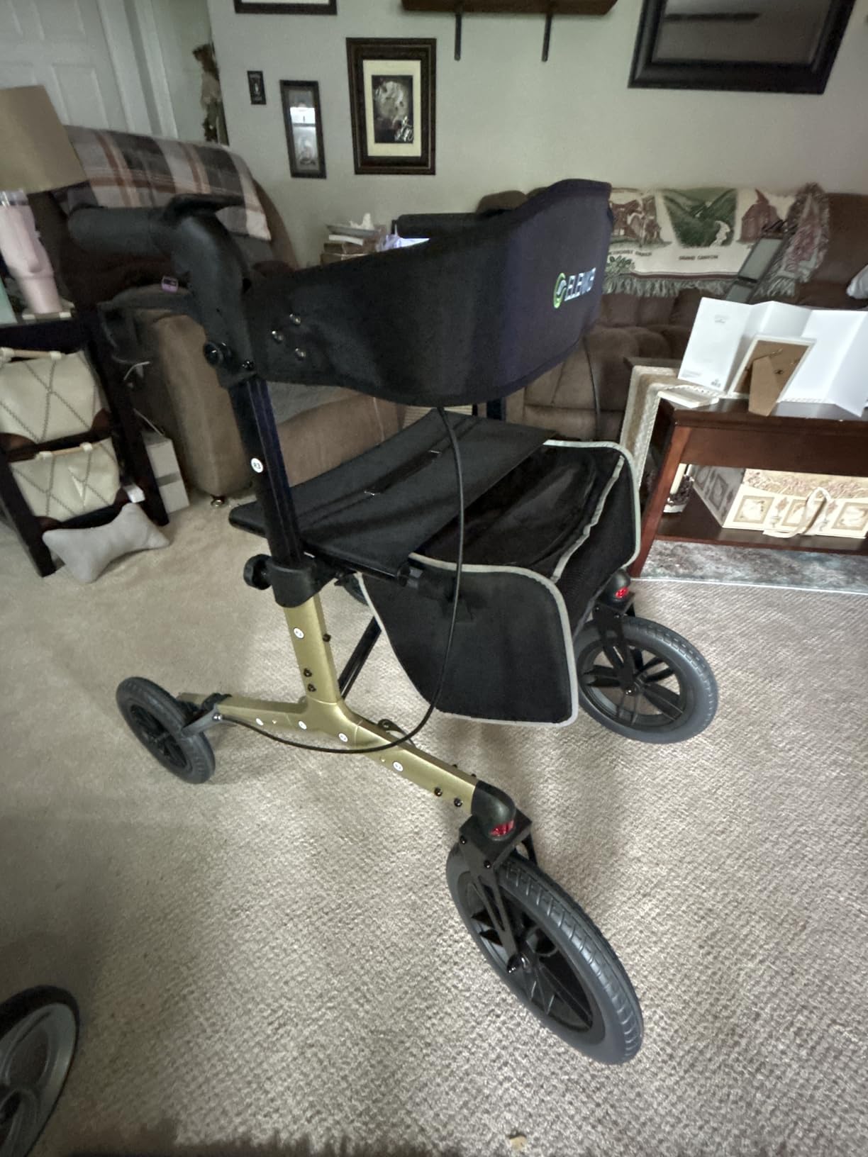 ELENKER All-Terrain Rollator Walker with Non-Pneumatic Tire 12” Front Wheels, Compact Folding Design for Seniors, Blue customer photo 2