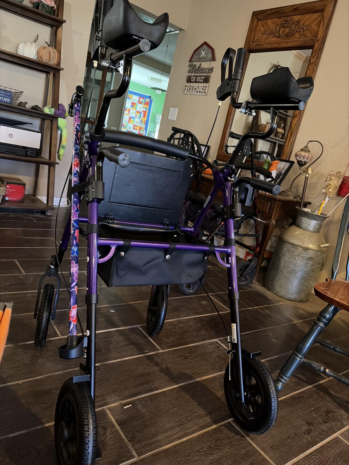 ELENKER All-Terrain Upright Rollator Walker, Stand Up Rolling Walker with 10’’Big PU Wheels and Adjustable Padded Armrests for Seniors from 4’8”to 6'4”, Red customer photo 1