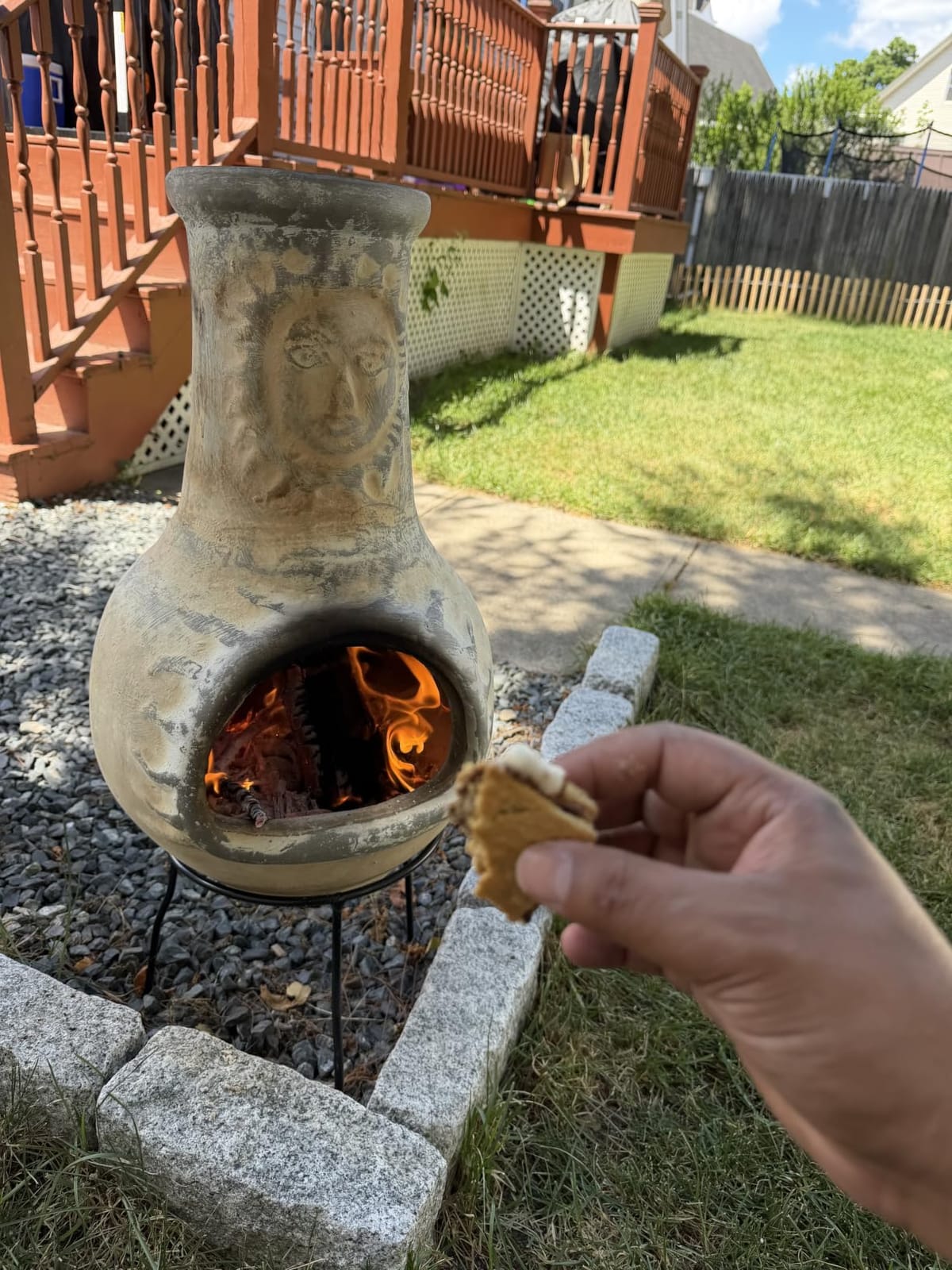 Terracotta Chimenea Outdoor Fireplace, Clay Chiminea with Lid & Metal Stand customer photo 1