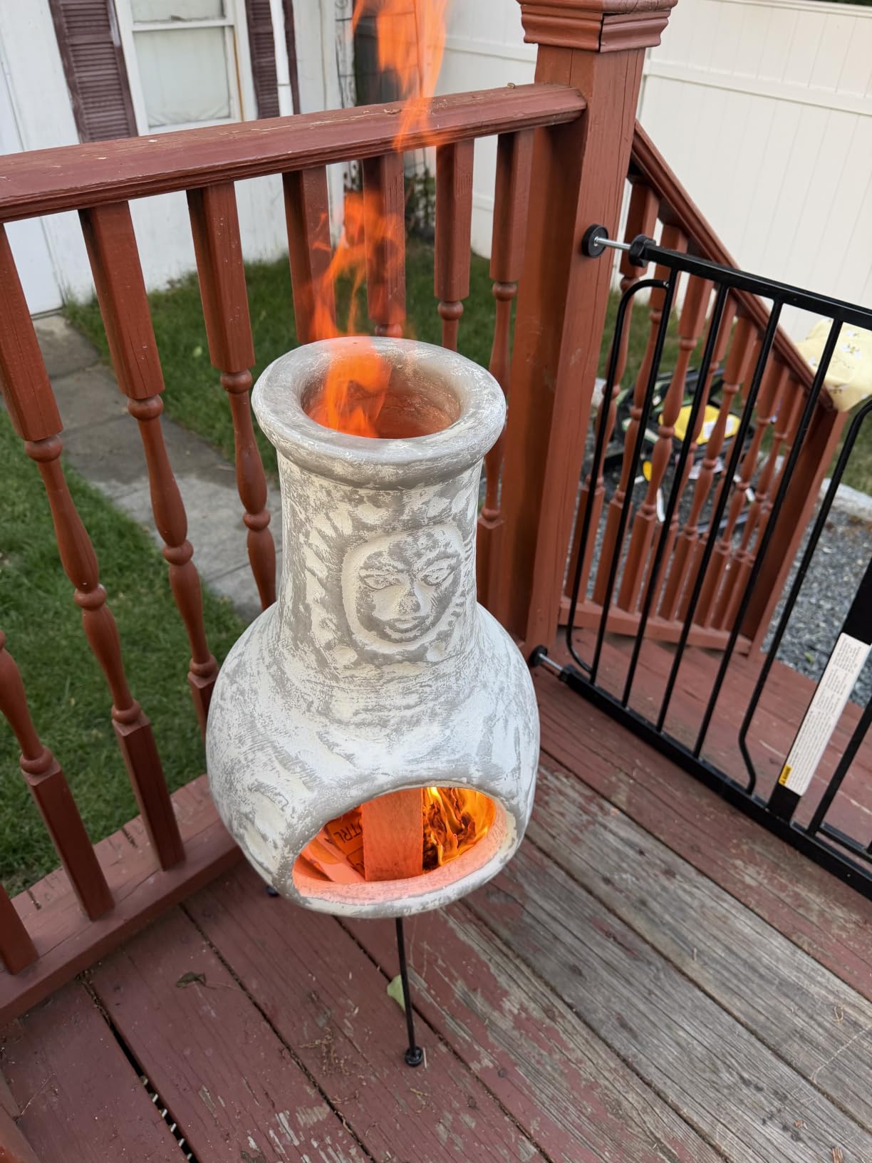 Terracotta Chimenea Outdoor Fireplace, Clay Chiminea with Lid & Metal Stand customer photo 2