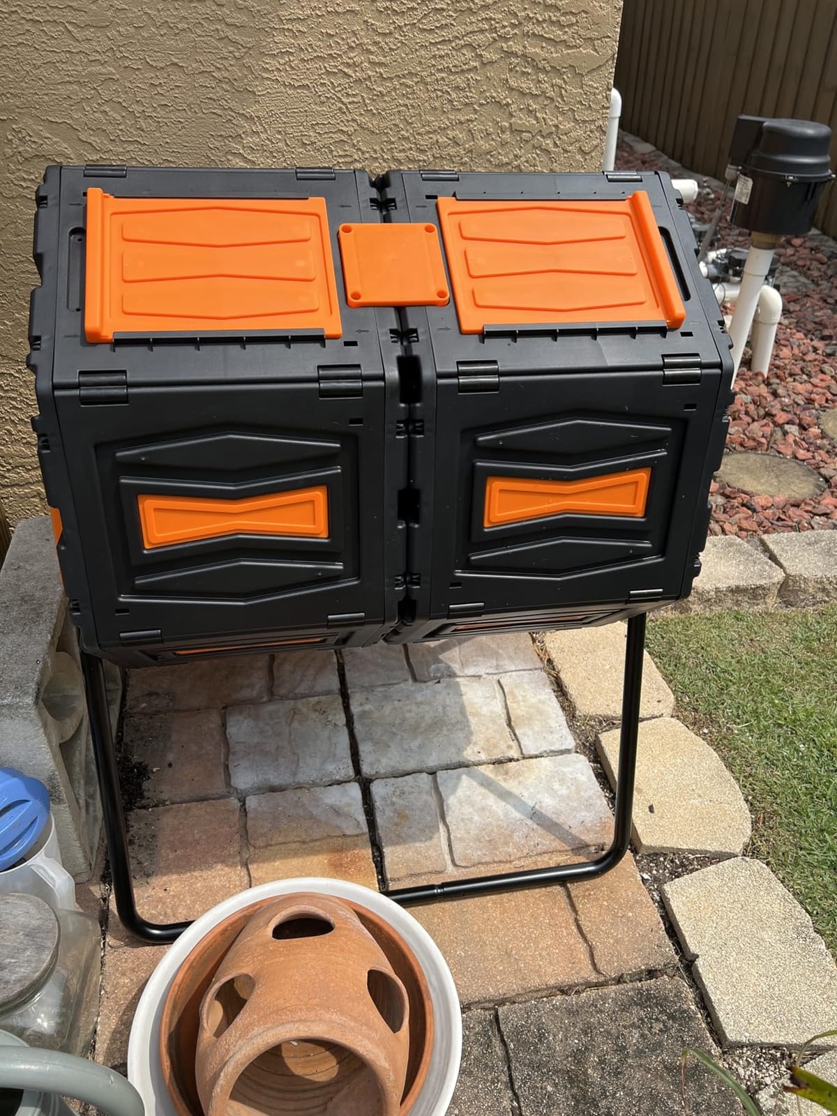 Marcytop Compost Tumbler, Easy Assemble & Efficient Outdoor Compost Bin, 45 Gallon/170 Liter Large Dual Chamber Rotating Composter for Garden, Kitchen, and Yard Waste, Orange Door customer photo 2