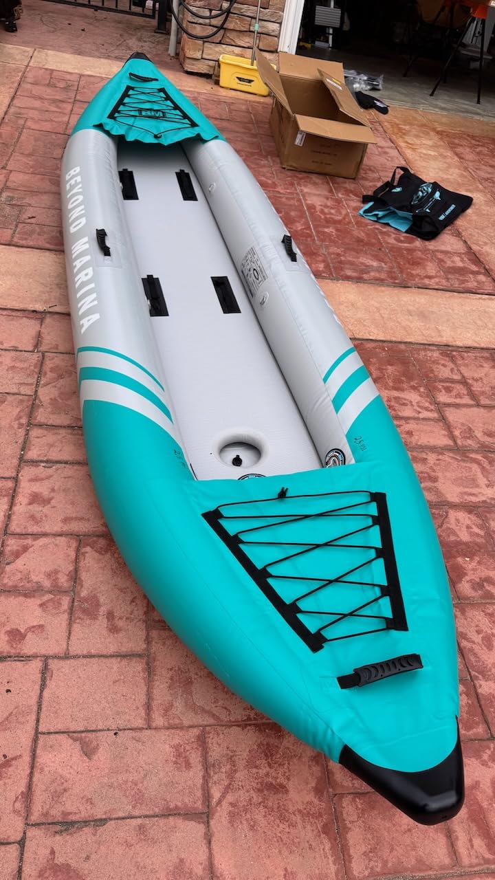 Inflatable Kayak 2 Person Adult - BEYOND MARINA Tandem Kayak with Drop Stitch Floor, Touring Kayak with Aluminum Paddles, Seats, Footrests, Pump, Fins, Adventurer 12.5ft customer photo 1