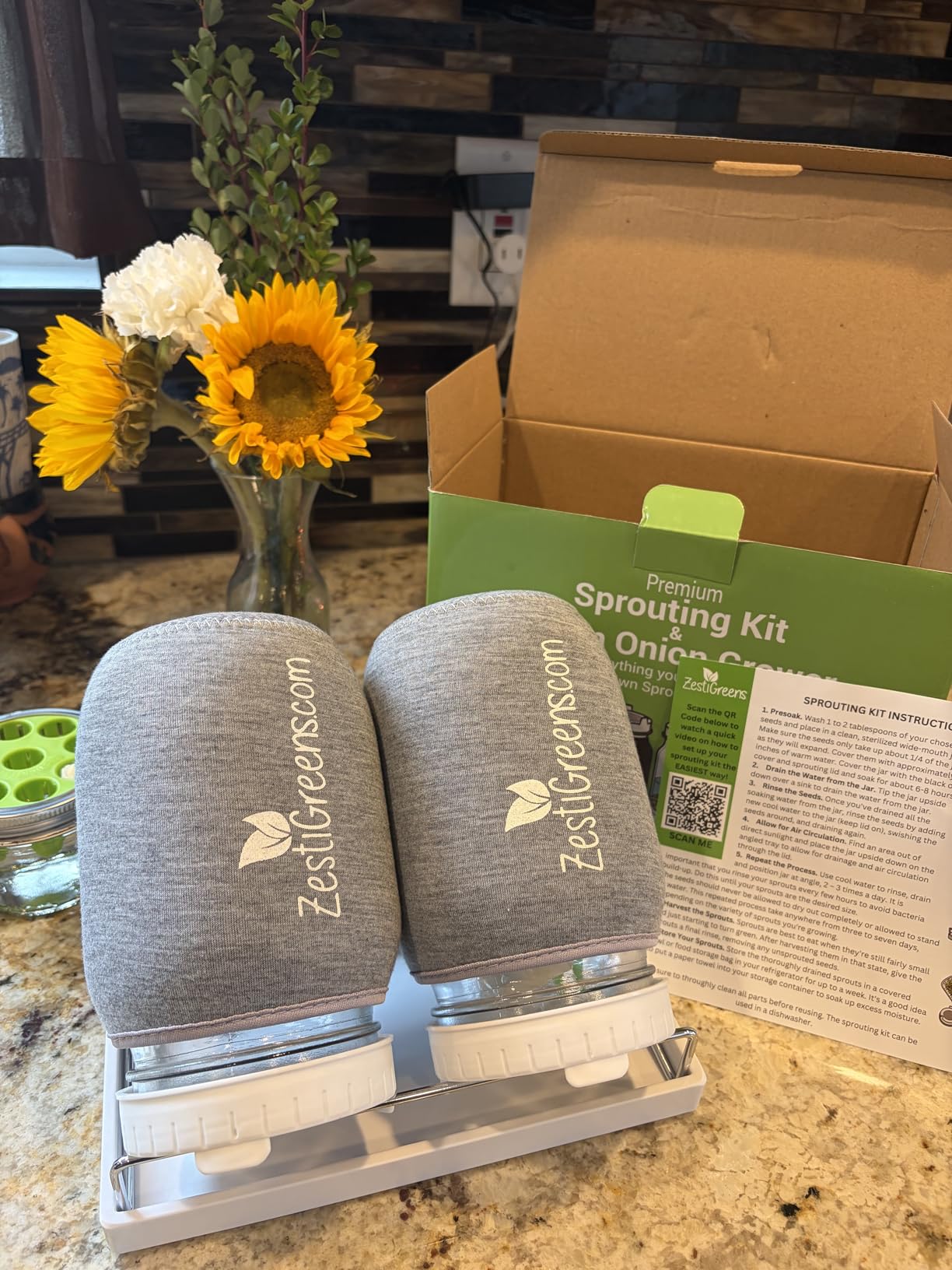 Sprouting Jar Kit - 2 Wide-Mouth Mason Jars with Stand and Sprout Lids customer photo 2