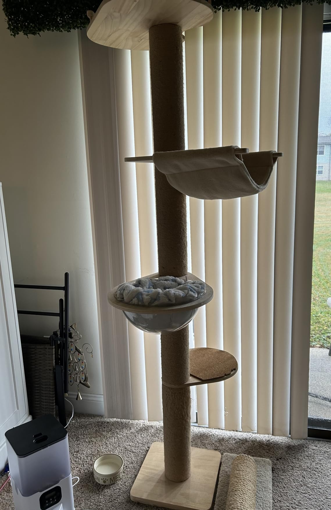 Floor to Ceiling Cat Tree Height (50-120.5in) Adjustable Cat Tower 5 Tier Hemp Scratching Post High Cat Tree Sturdy Activity Tree Indoor Outdoor Cat Scratching Post Activity Center customer photo 2