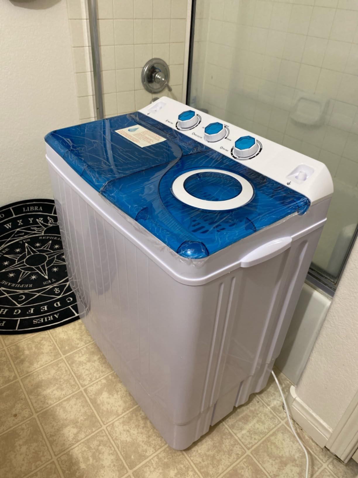 COSTWAY Portable Washing Machine, Twin Tub 26lbs Capacity Laundry, 18lbs Washer and 8lbs Spinner Combo with Timer Knobs, Built-in Drain Pump, Compact Washer for Home Dorm Apartment (Grey+White) customer photo 2