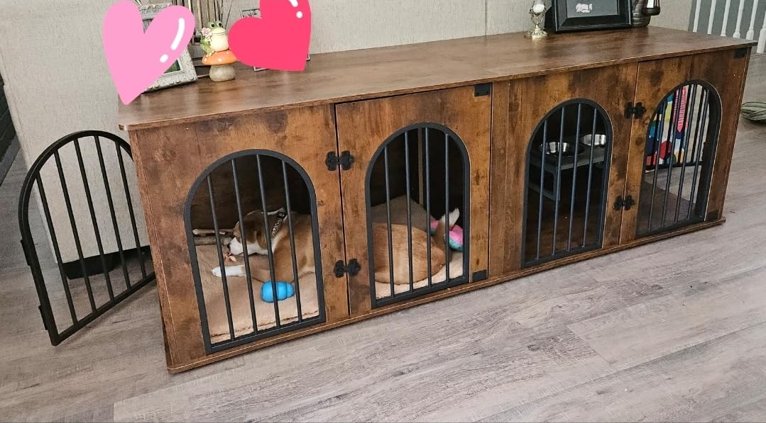 Hzuaneri 70.9 in Double Dog Crate Furniture, Dog Kennel Indoor with Cushion customer photo 1