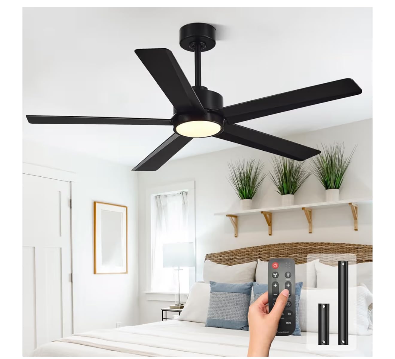 Modern Ceiling Fans with Lights, 72 Inch Ceiling Fan with Light and Remote, Bedroom Living Room Library Cafe Outdoor/Industrial,24W 6CCT Dimmable, 8 Blades 6 Speed Reversible Quiet DC Motor, Black customer photo 2