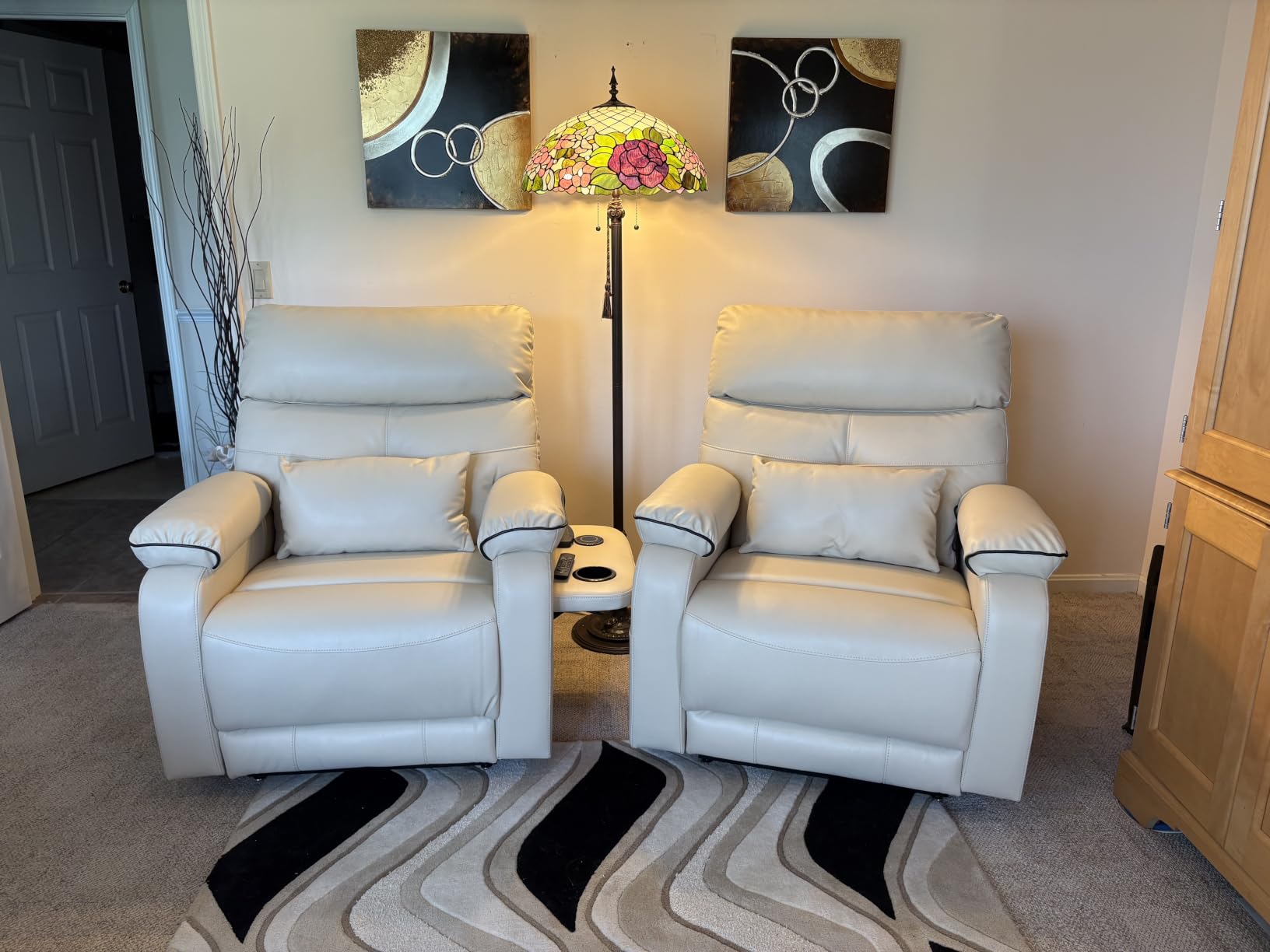 Dual Motor Power Lift Recliner Chair for Adult & Elderly, Leather, Beige customer photo 2