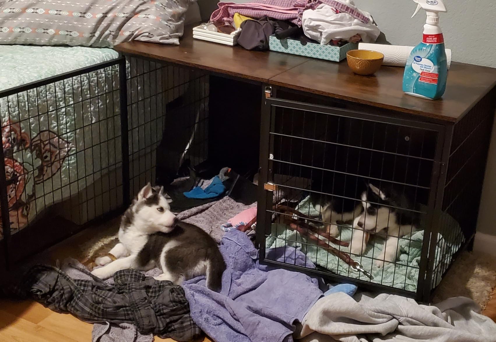 MAHANCRIS Dog Crate Furniture for 2 Dogs, 43.3