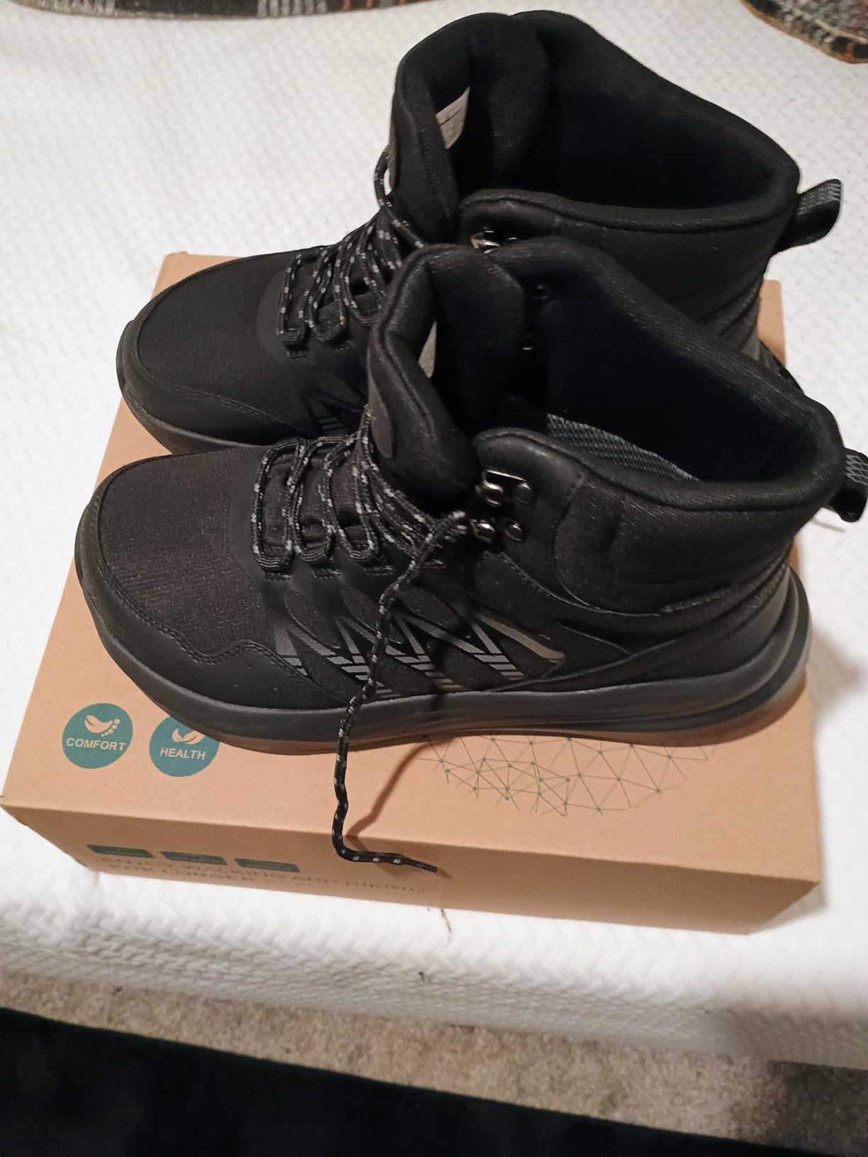 Men's Orthopedic Wide Waterproof Hiking Boots: Comfortable Plantar Fasciitis Work Walking Running Trekking Shoes, Orthotic Non Slip Adventures Ankle Support Trail Mid Boots for Foot Pain Relief customer photo 1