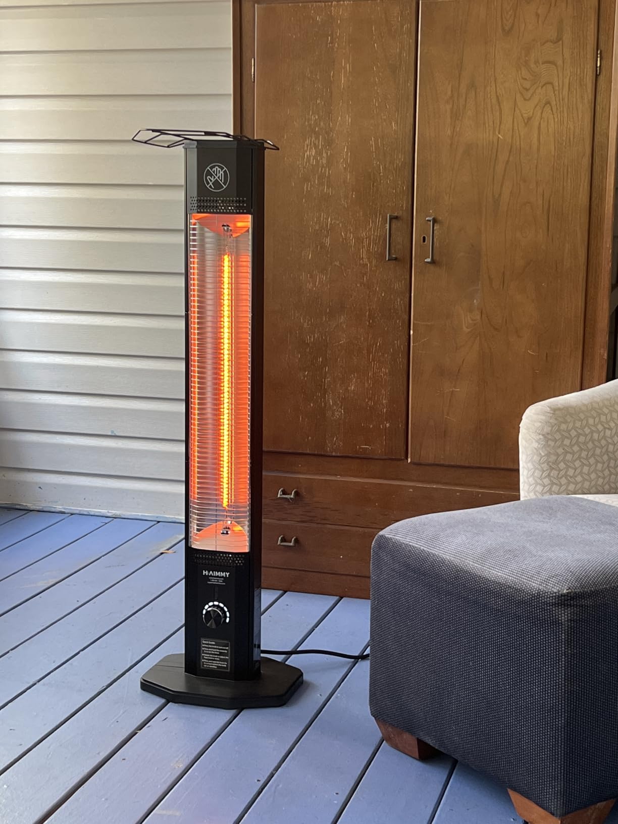 Outdoor Electric Patio Heater, Haimmy 34- inch Outdoor Electric Patio Heater, 1500W Instant Heating, 3 Heat Levels, Tip-Over & Overheat Protection, IPX5 Waterproof Tower Space Heater customer photo 1