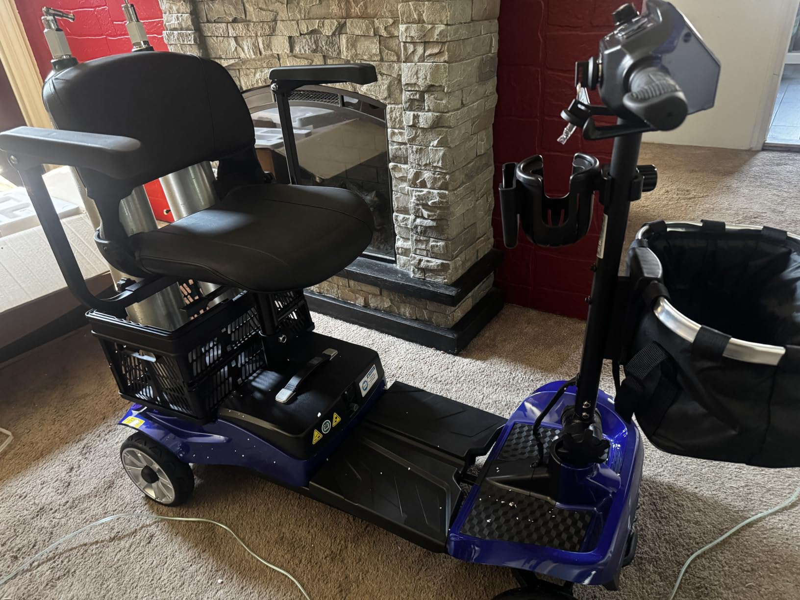 Foldable 4-Wheel Mobility Scooter for Adults – Portable Motorized Scooter with 330 lbs Capacity, Detachable Battery, Dual Baskets, Cup & Phone Holder, Blue customer photo 1