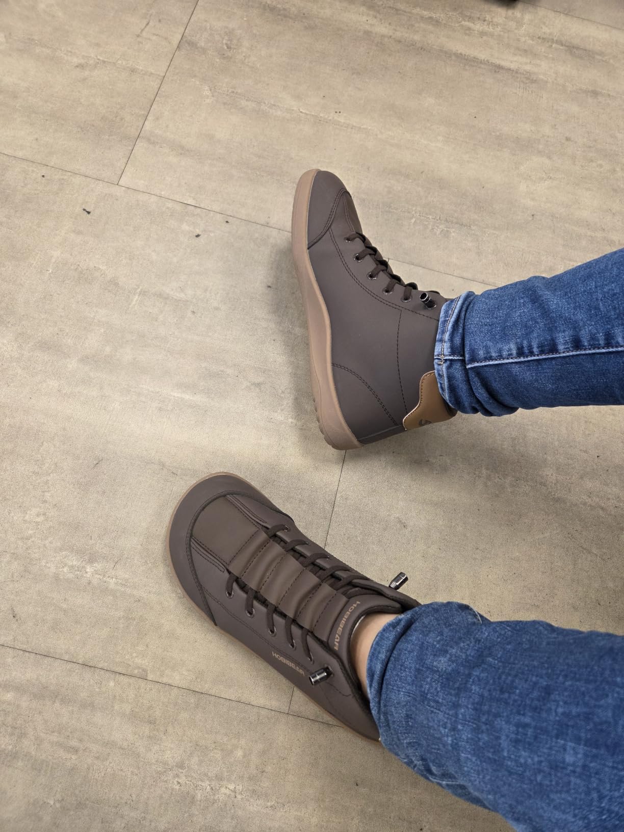 HOBIBEAR Leather Barefoot Boots Zero-Drop Wide Width Minimalist Shoes Unisex Mid Top Walking Boots customer photo 2