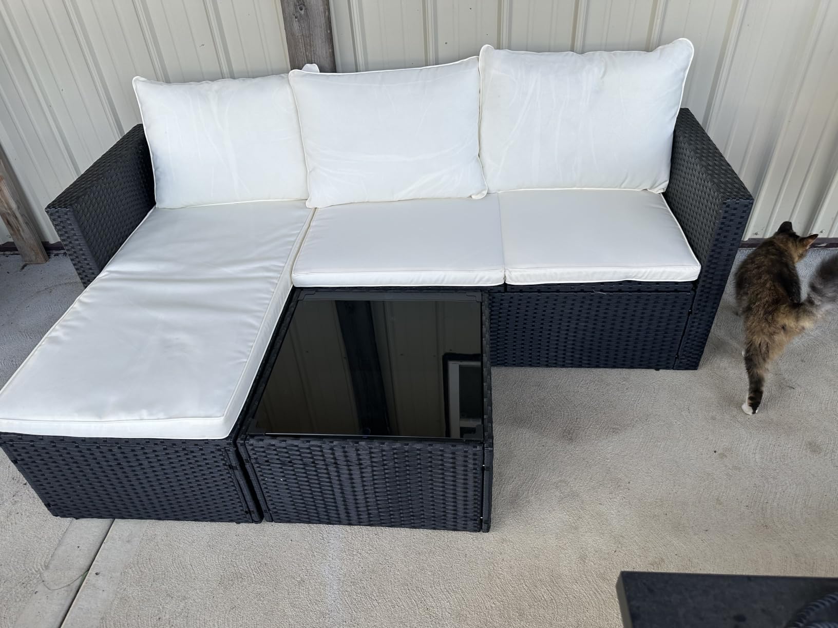 Shintenchi Outdoor Sectional Patio Furniture Set 4-Piece, All-Weather PE Rattan Sofa Couch with Cushions & Storage Coffee Table for Yard, Garden, Porch, Poolside (Beige) customer photo 1