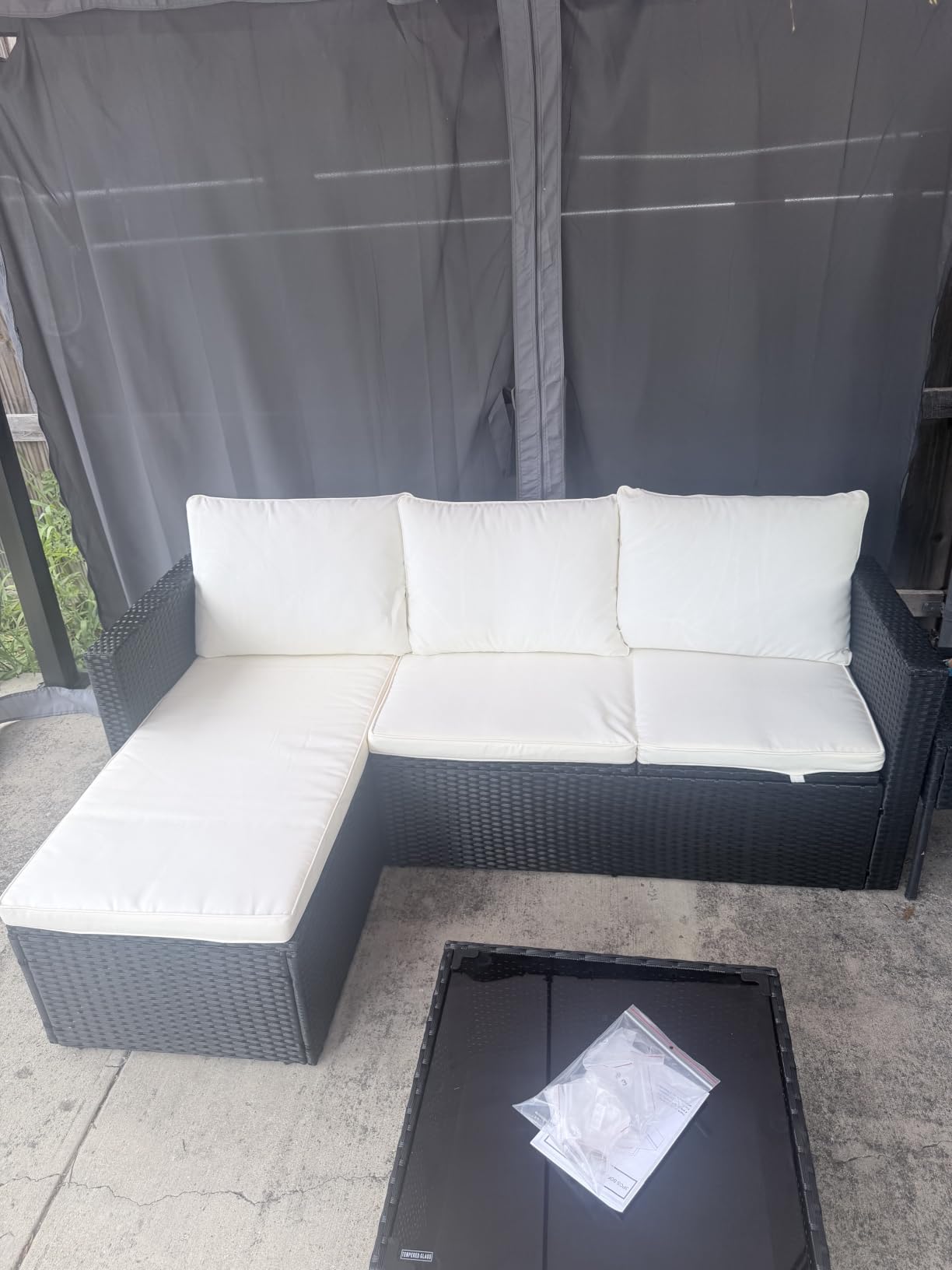 Shintenchi Outdoor Sectional Patio Furniture Set 4-Piece, All-Weather PE Rattan Sofa Couch with Cushions & Storage Coffee Table for Yard, Garden, Porch, Poolside (Beige) customer photo 2