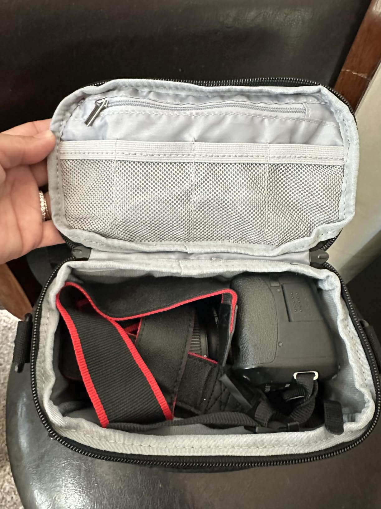 BAGSMART 2 in 1 Quilted Camera Sling Bag for Mirrorless Camera, Camel customer photo 2