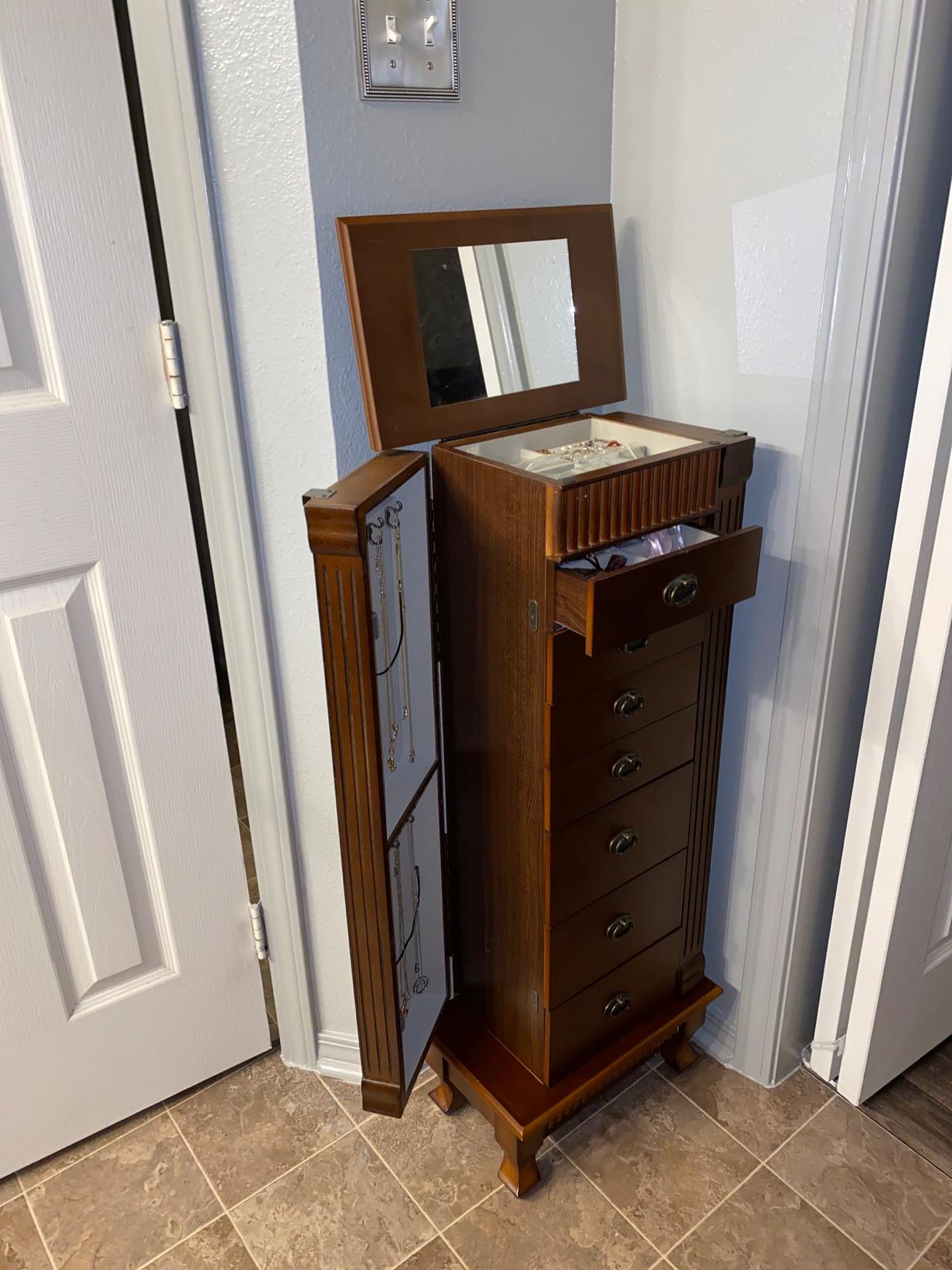 GIANTEX Standing Jewelry Cabinet with 7 Drawers, Flip-Top Mirror, Cherry customer photo 2
